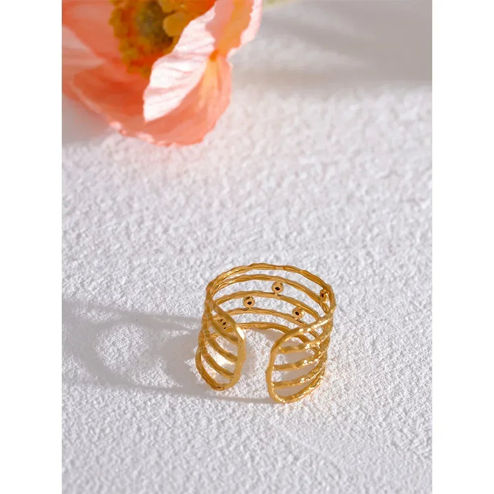 Golden Splash CZ Wide Ring - TM & Co. Jewels