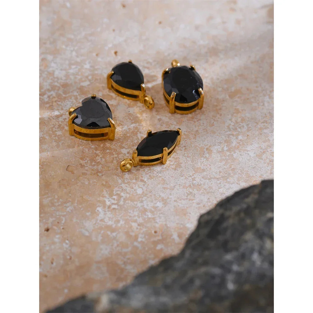 Casting Technology Fashion Black White Pink Bling Cubic Zirconia Gold Color Charm Pendant Stainless Steel DIY Accessories