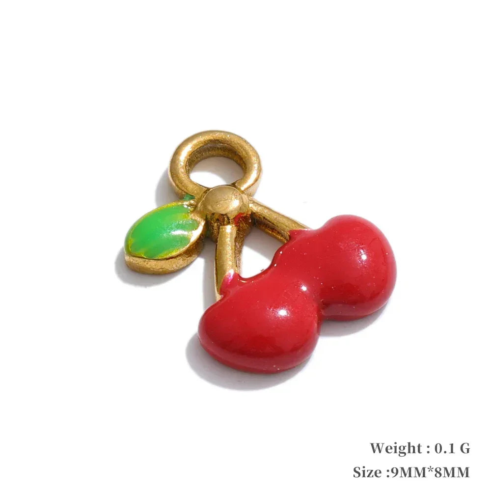 Y2K Enamel Fruit Cherry Shell Fish Heart DIY Accessories Pendants Making Necklace Bracelet Stainless Steel Jewelry Gift