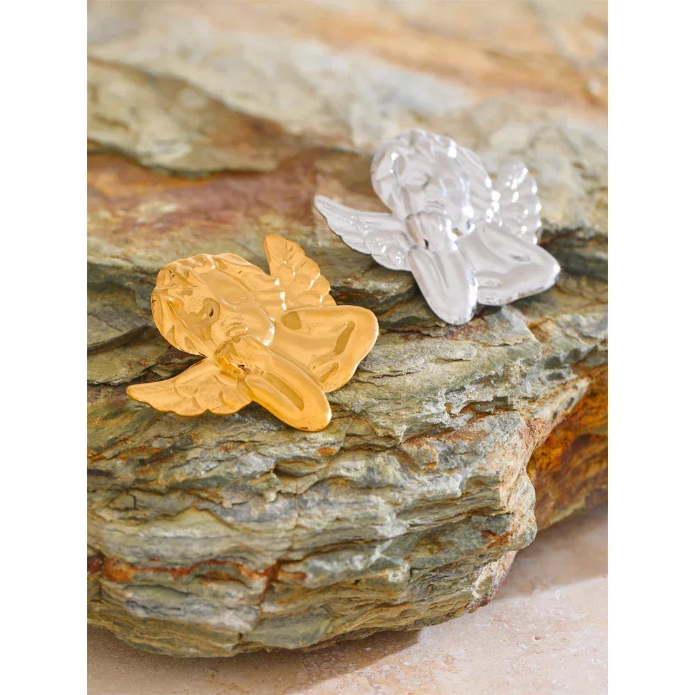 Yhpup Wasserfeste Brosche aus Edelstahl mit Engelsporträt, Unisex, stilvolles und einzigartiges Kostümzubehör