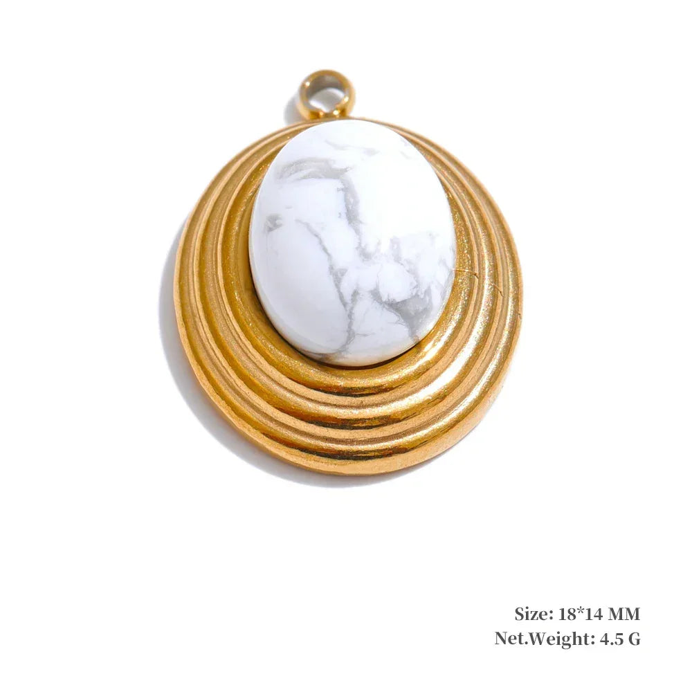 Exclusive Stainless Steel Natural Stone Round Square Water Drop DIY Handmade Accessories Waterproof Jewelry 18k PVD Plated