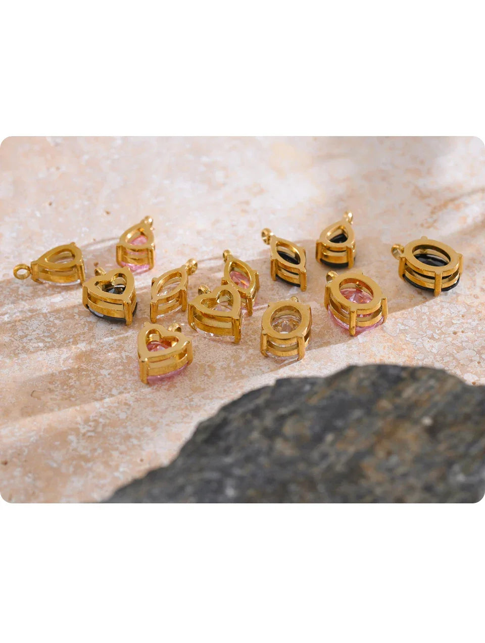 Casting Technology Fashion Black White Pink Bling Cubic Zirconia Gold Color Charm Pendant Stainless Steel DIY Accessories