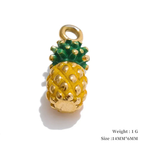 Pineapple-shaped charm with gold and green colors on a white background