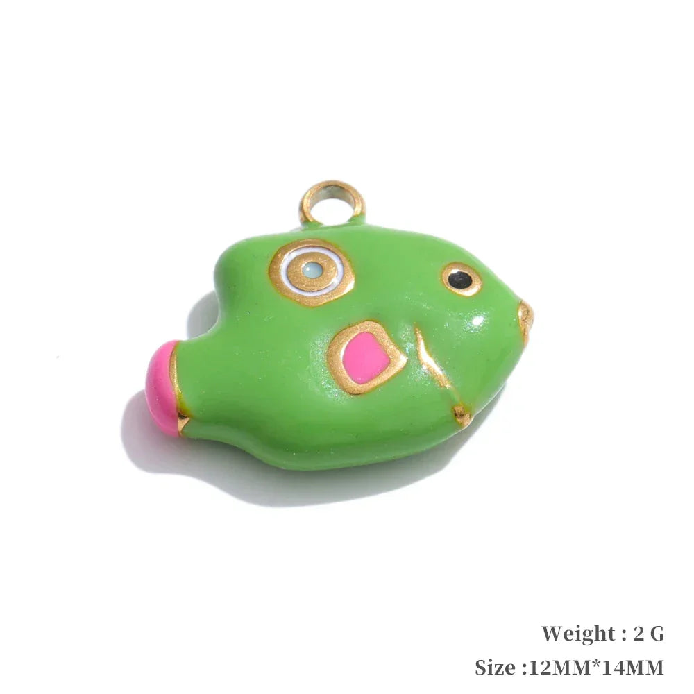 Y2K Enamel Fruit Cherry Shell Fish Heart DIY Accessories Pendants Making Necklace Bracelet Stainless Steel Jewelry Gift