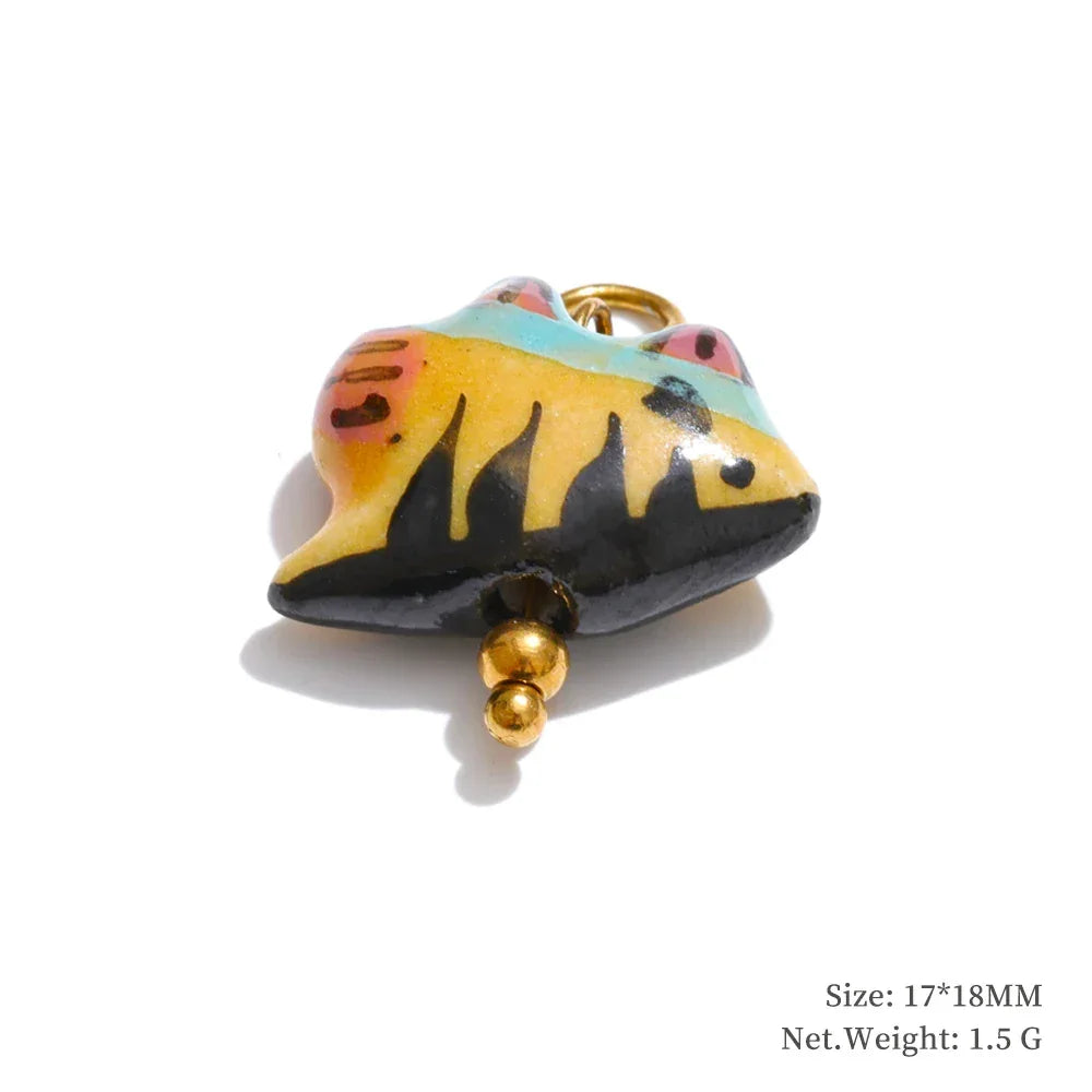 1PC Fashion Enamel Fish Turtle Flower Insect Stainless Steel Charm DIY Accessories Making Necklace Bracelet Jewelry