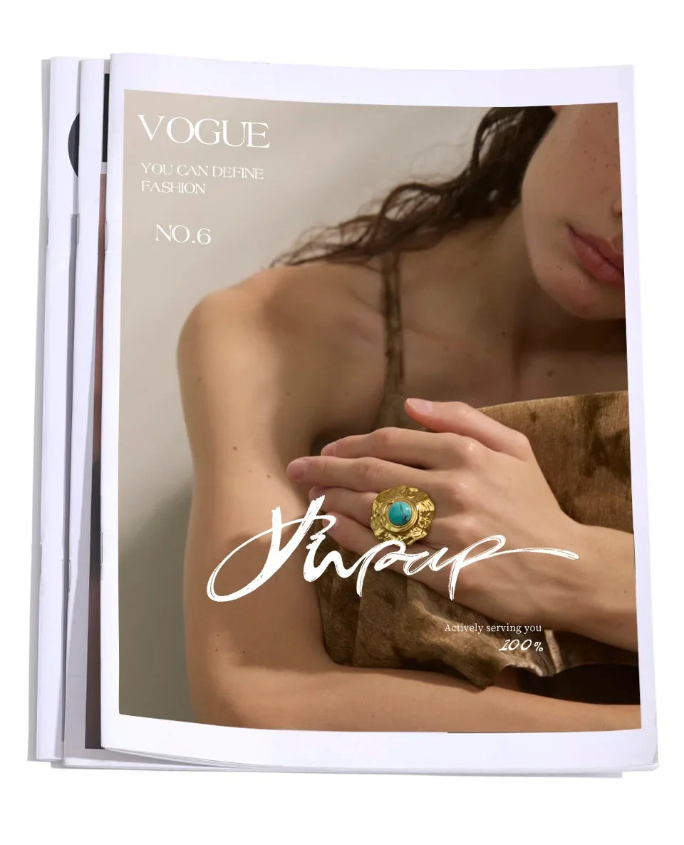 Yhpup Arrivals Blue Turquoise Flower Sun Adjustable Ring for Women 18K Golden Plated Stainless Steel Fashion Finger Jewelry