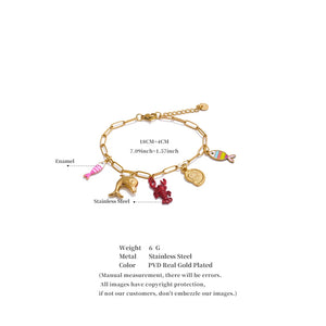 Gold Enamel Fish Charm Bracelet