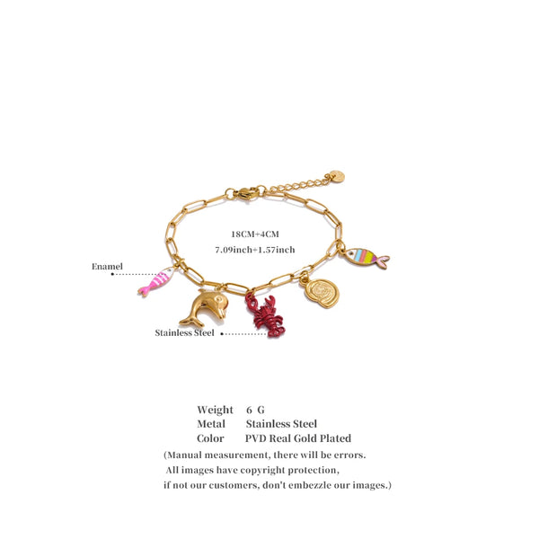 Gold Enamel Fish Charm Bracelet