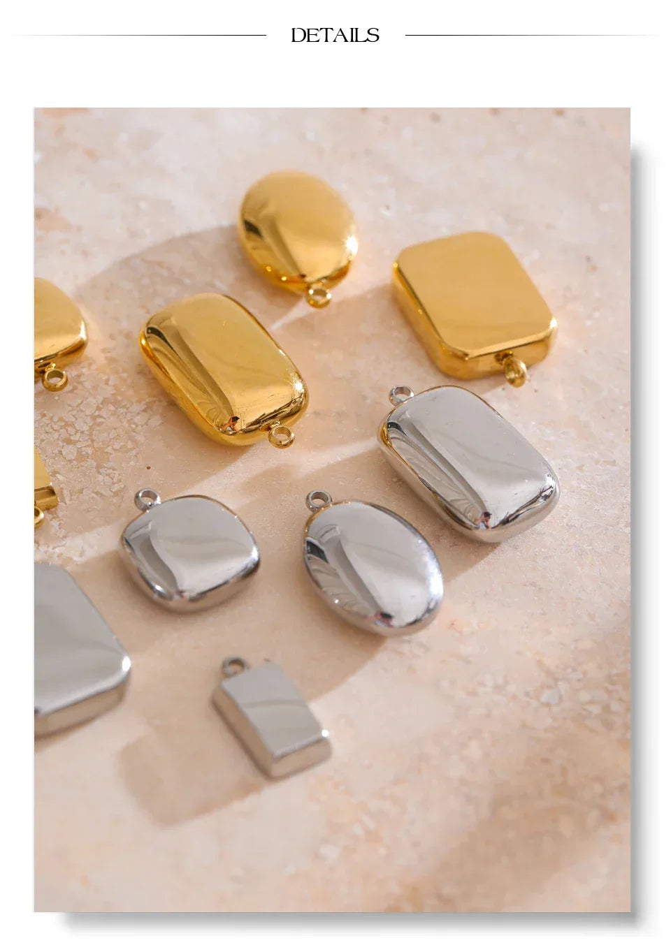 Smooth 316L Stainless Steel Metal Rectangle Waterproof Charm DIY Accessories Handmade Jewelry 18K PVD Plated