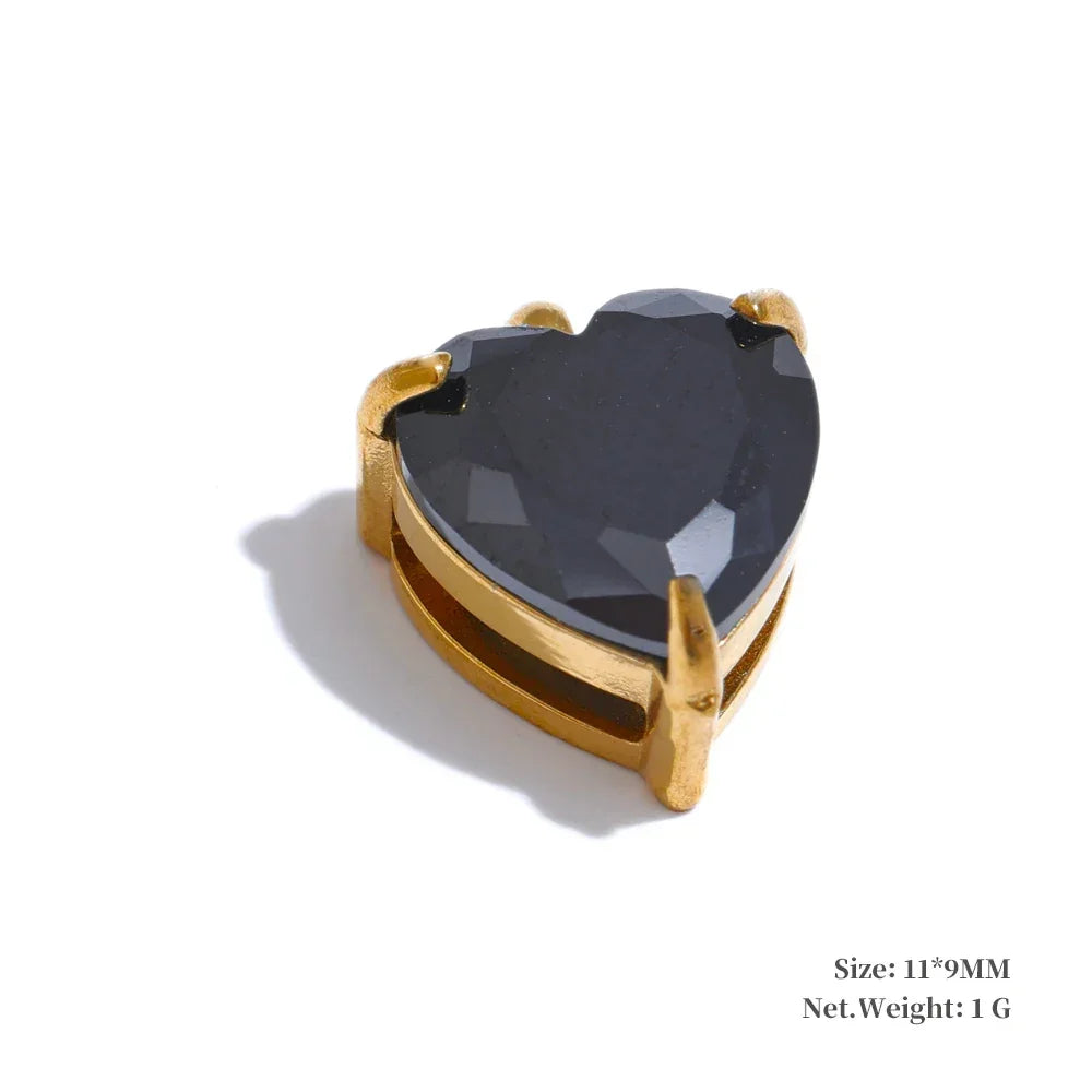 Casting Technology Fashion Black White Pink Bling Cubic Zirconia Gold Color Charm Pendant Stainless Steel DIY Accessories