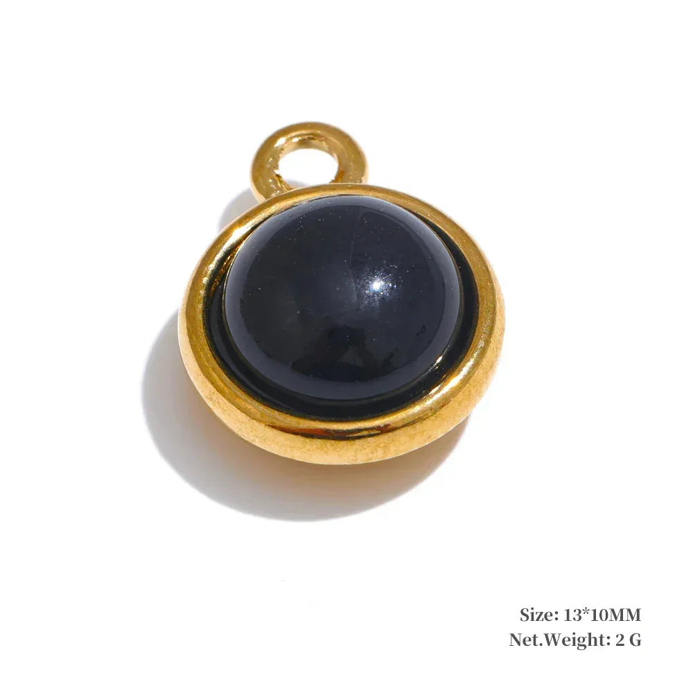 Exquisite Stainless Steel Natural Stone Square Round Oval Pendants for Necklace Bracelet Earrings DIY Accessories Making