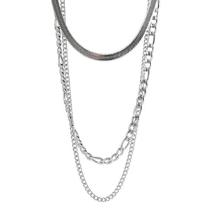 Two silver chain necklaces on a white background