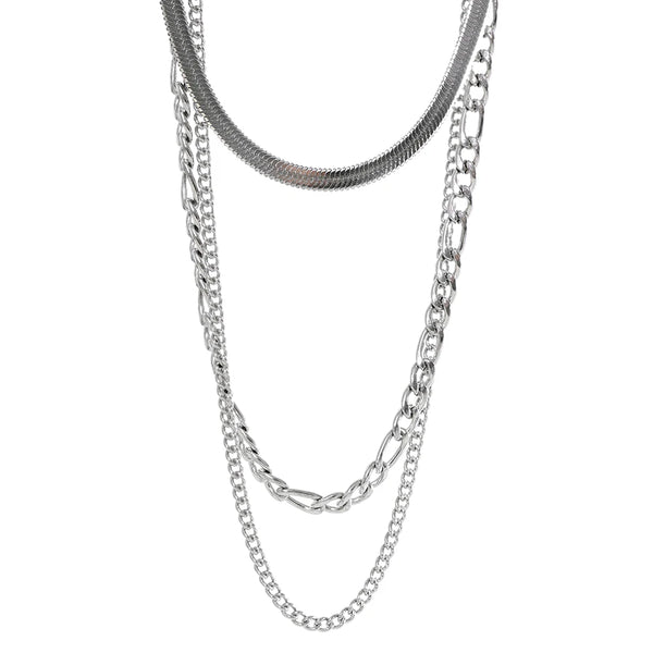 Two silver chain necklaces on a white background