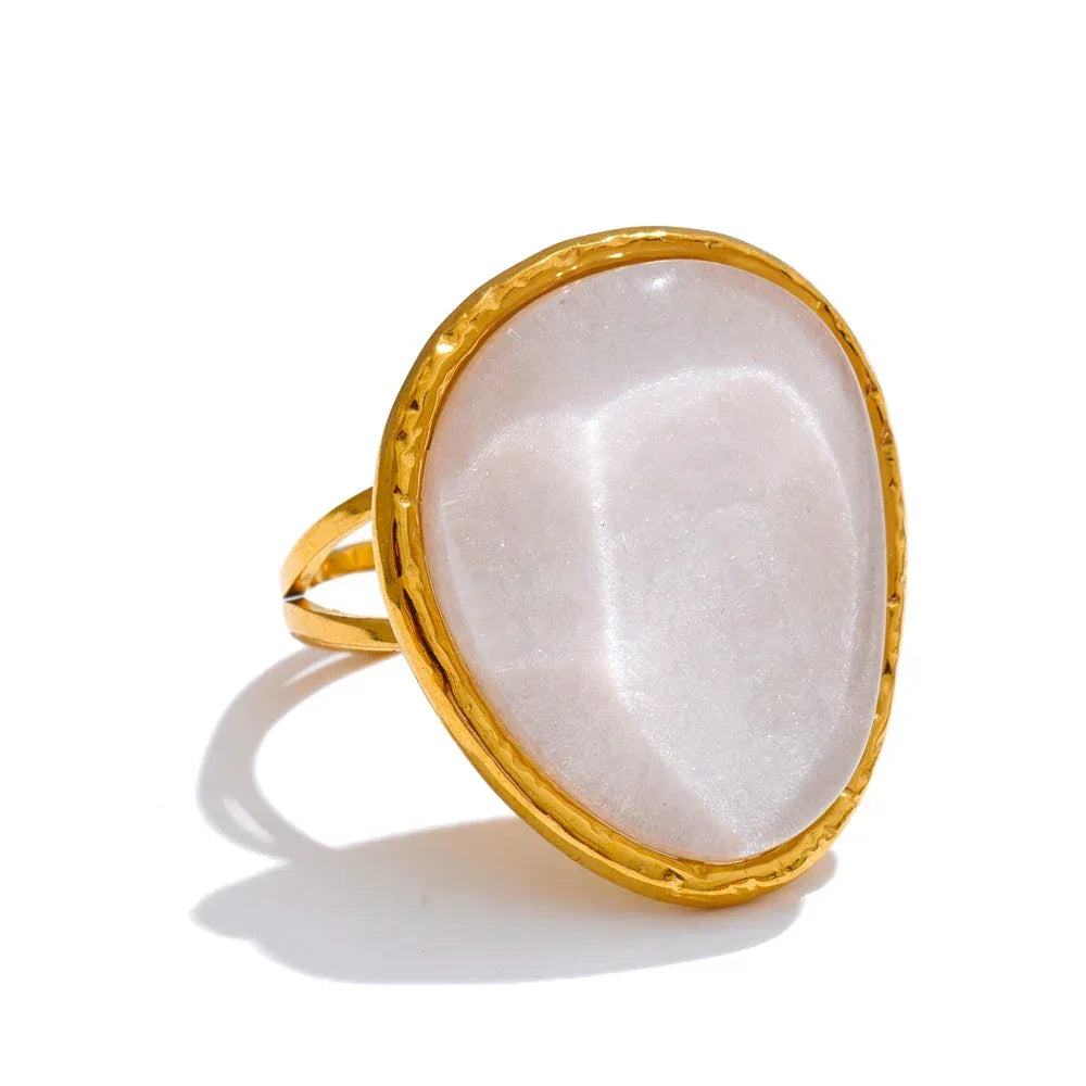 Exquisite Candy Multi-Color White Pink Blue Yellow Resin Adjustable Ring Gold Color Stainless Steel Summer Jewelry Gift