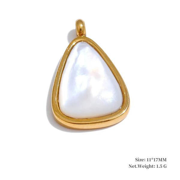 Gold-trimmed pendant with a white stone on a white background