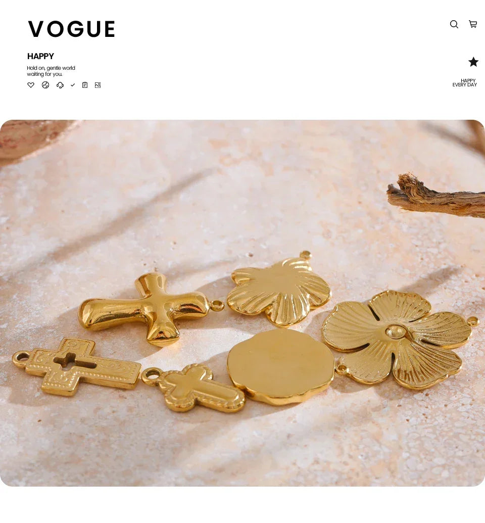 Stainless Steel Metal Flower Cross Pendants Tarnish Resistant DIY Necklace Jewelry Accessories Wholesale Waterproof