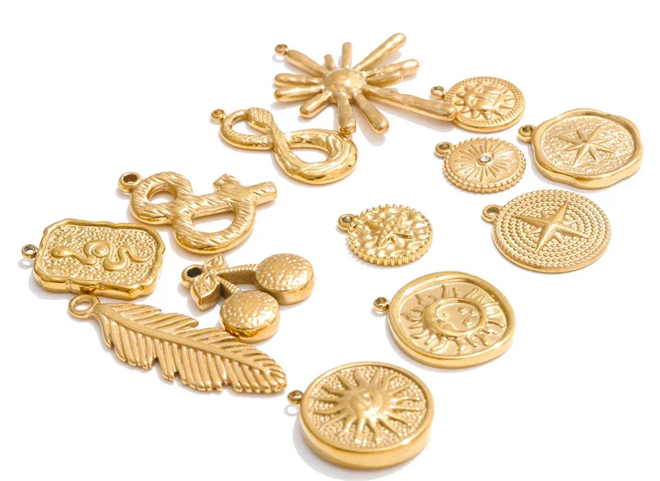 Waterproof 18k Golden PVD Plated Stainless Steel Metal Sun Star Moon Charm DIY Jewelry Accessories Wholesale