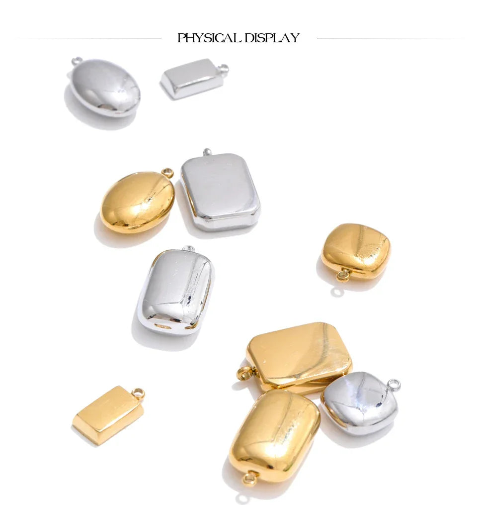 Smooth 316L Stainless Steel Metal Rectangle Waterproof Charm DIY Accessories Handmade Jewelry 18K PVD Plated