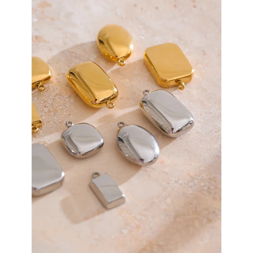 Smooth 316L Stainless Steel Metal Rectangle Waterproof Charm DIY Accessories Handmade Jewelry 18K PVD Plated