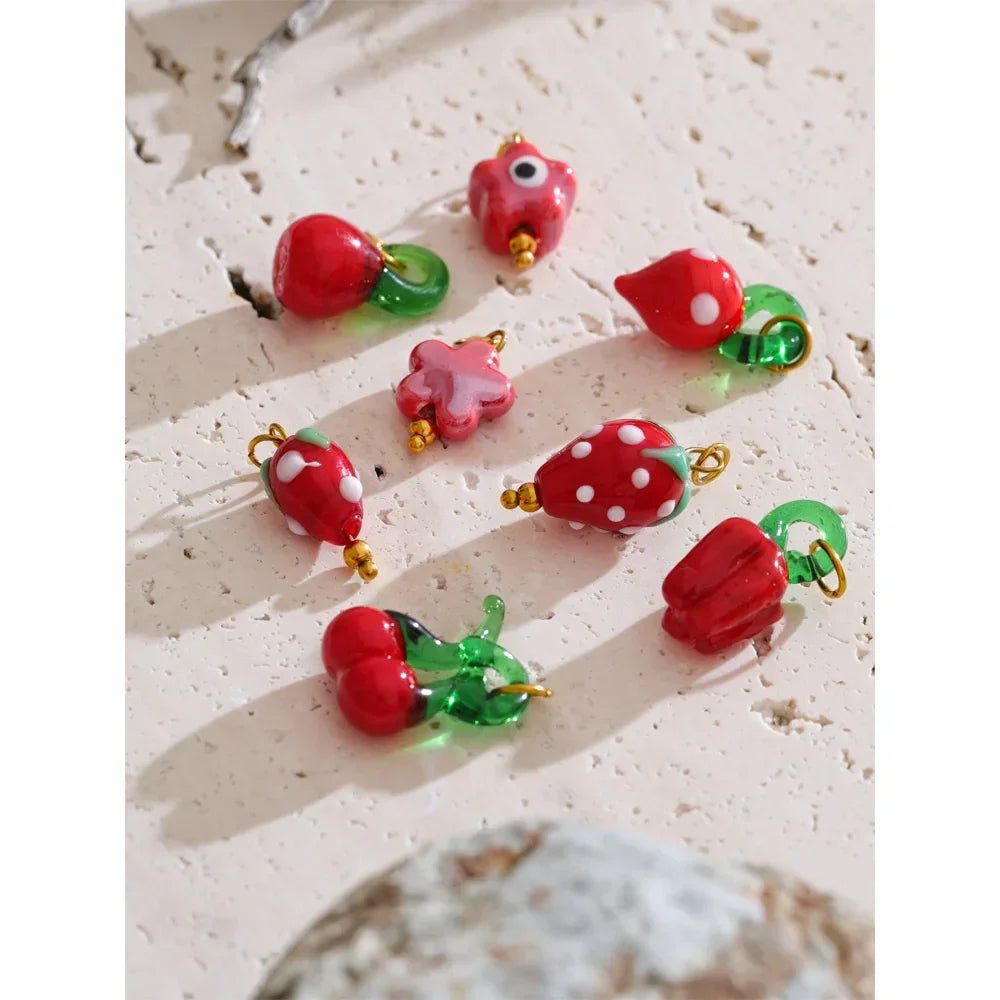 Cute Enamel Enamel Star Flower Cherry Strawberry DIY Accessories Charm Pendants for Necklace Bracelet Earrings Making