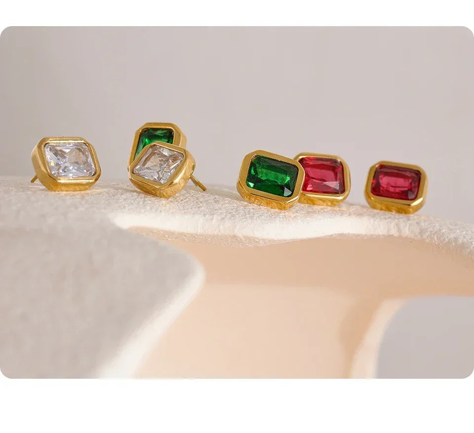 Emerald Elegance Square Studs - TM & Co. Jewels