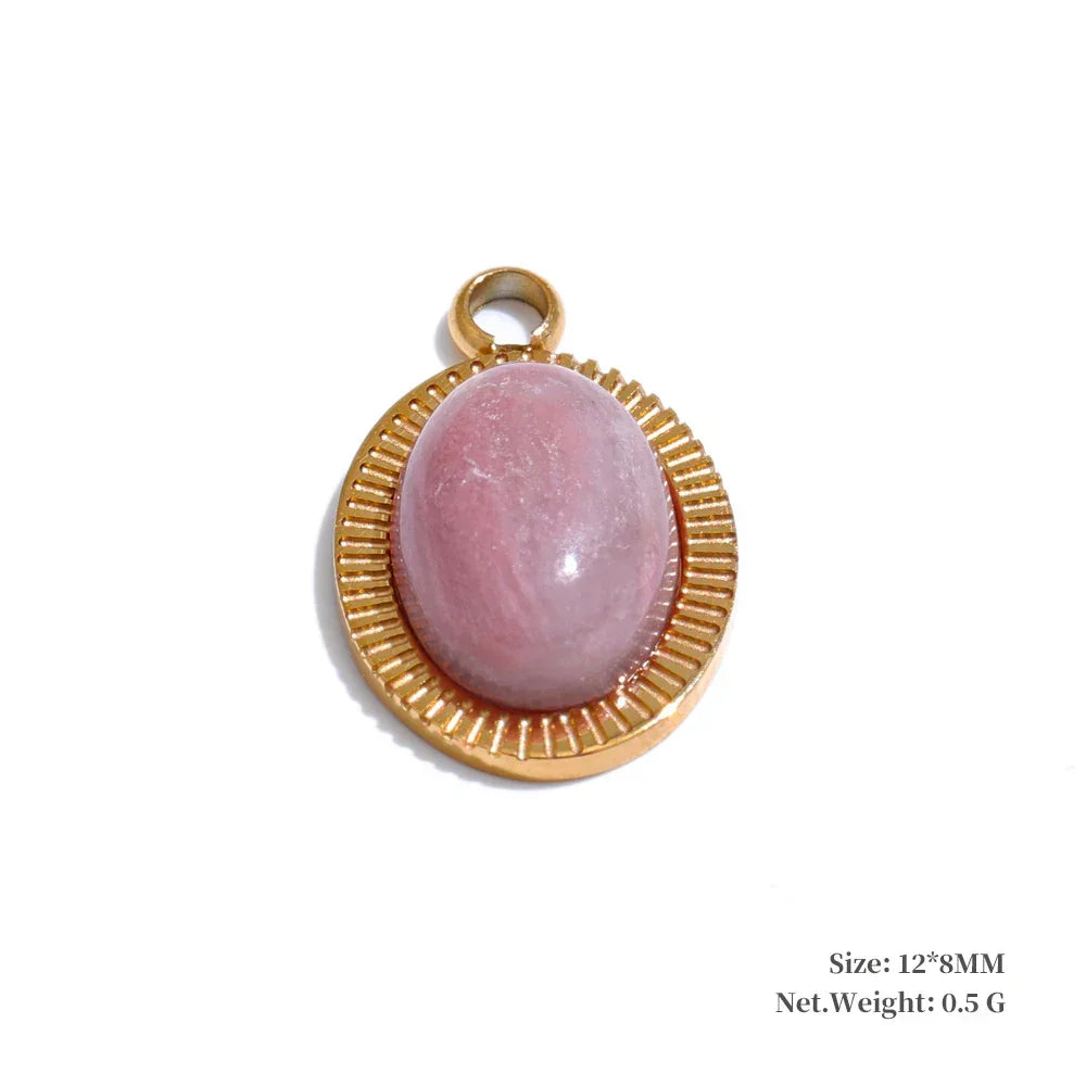 Exquisite Stainless Steel Natural Stone Square Round Oval Pendants for Necklace Bracelet Earrings DIY Accessories Making