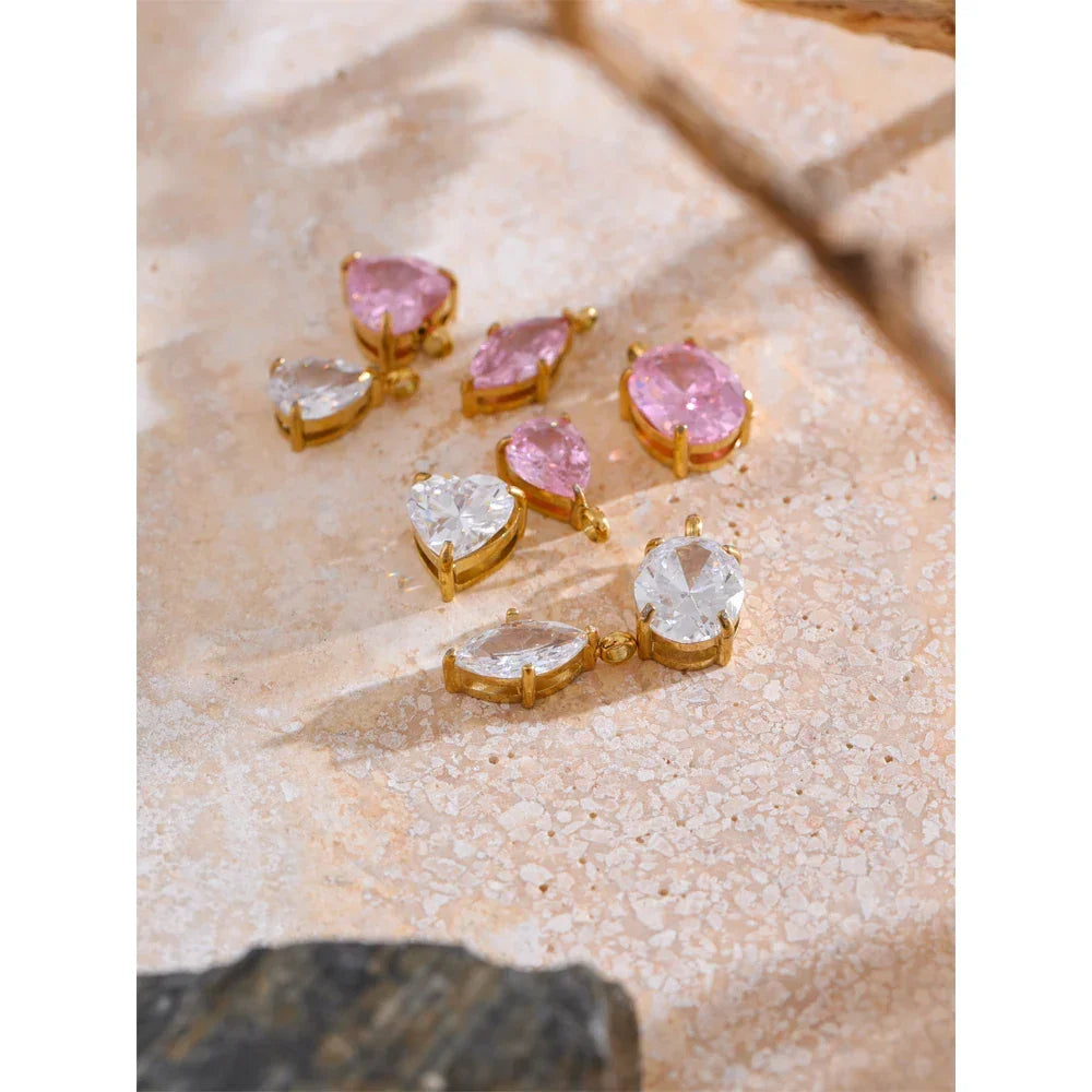 Casting Technology Fashion Black White Pink Bling Cubic Zirconia Gold Color Charm Pendant Stainless Steel DIY Accessories