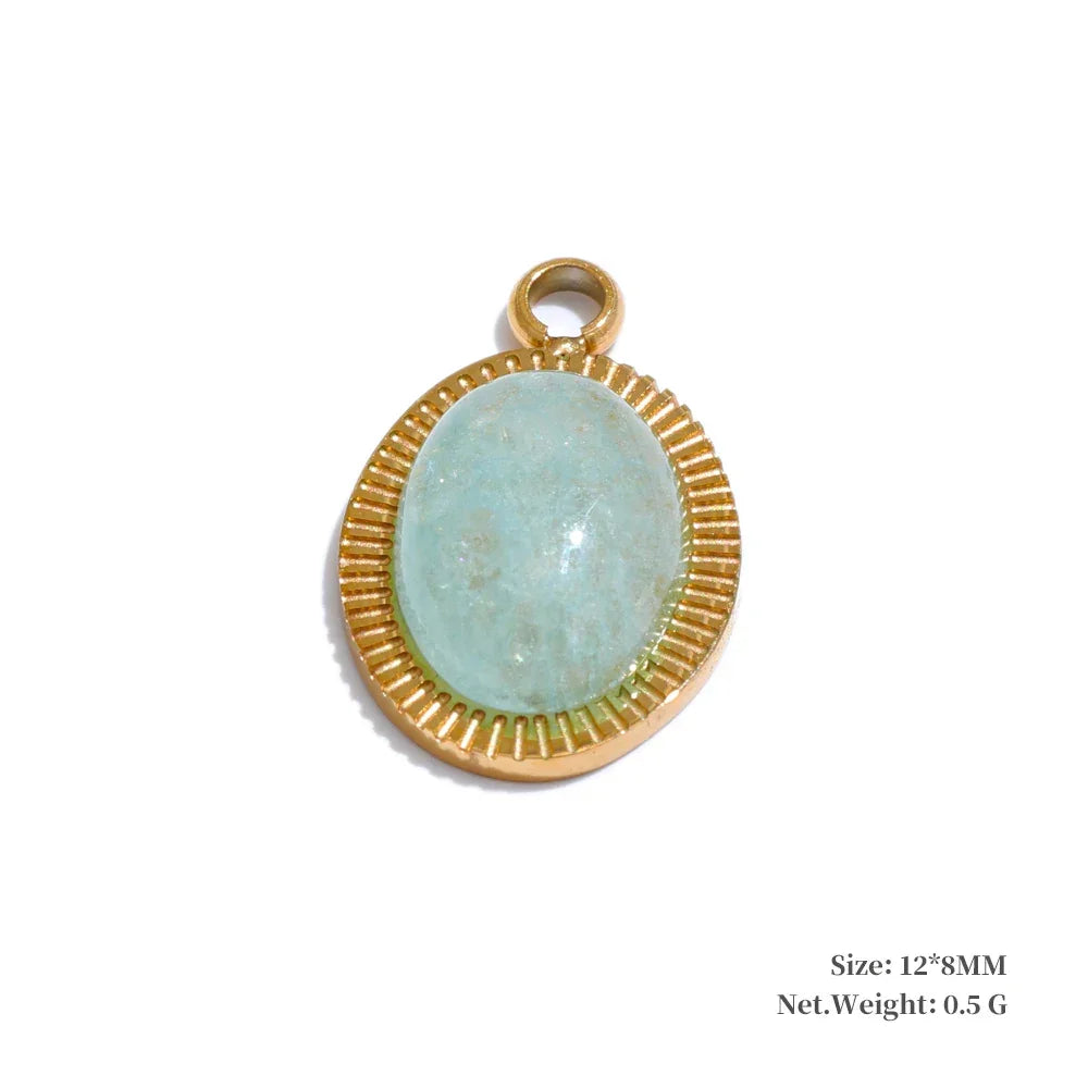 Exquisite Stainless Steel Natural Stone Square Round Oval Pendants for Necklace Bracelet Earrings DIY Accessories Making