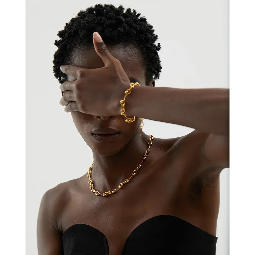 Yhpup – Ensemble de bijoux avec collier et bracelet en acier inoxydable plaqué or 18 carats, anti-ternissement, tendance, pour femme 