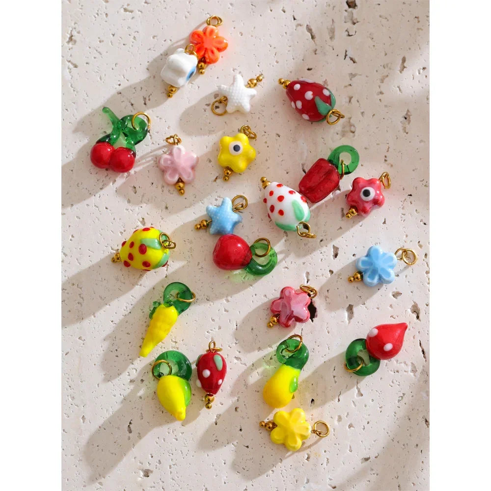 Cute Enamel Enamel Star Flower Cherry Strawberry DIY Accessories Charm Pendants for Necklace Bracelet Earrings Making