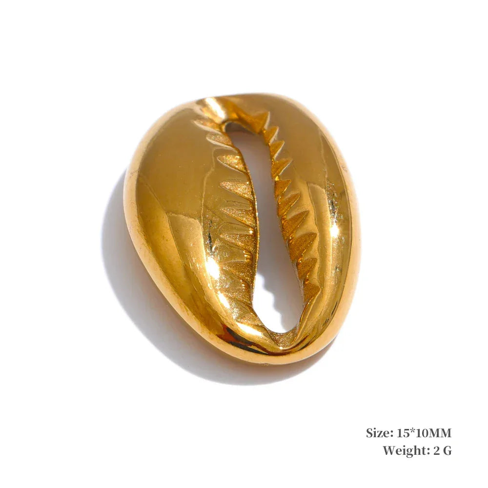 Trendy Stainless Steel Metal 18k Gold PVD Plated Waterproof Conch Shell Ocean Palm Charm Accessories DIY Jewelry