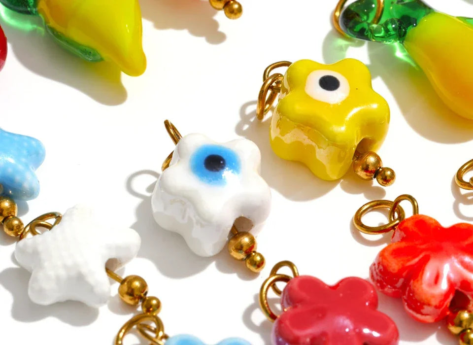 Cute Enamel Enamel Star Flower Cherry Strawberry DIY Accessories Charm Pendants for Necklace Bracelet Earrings Making