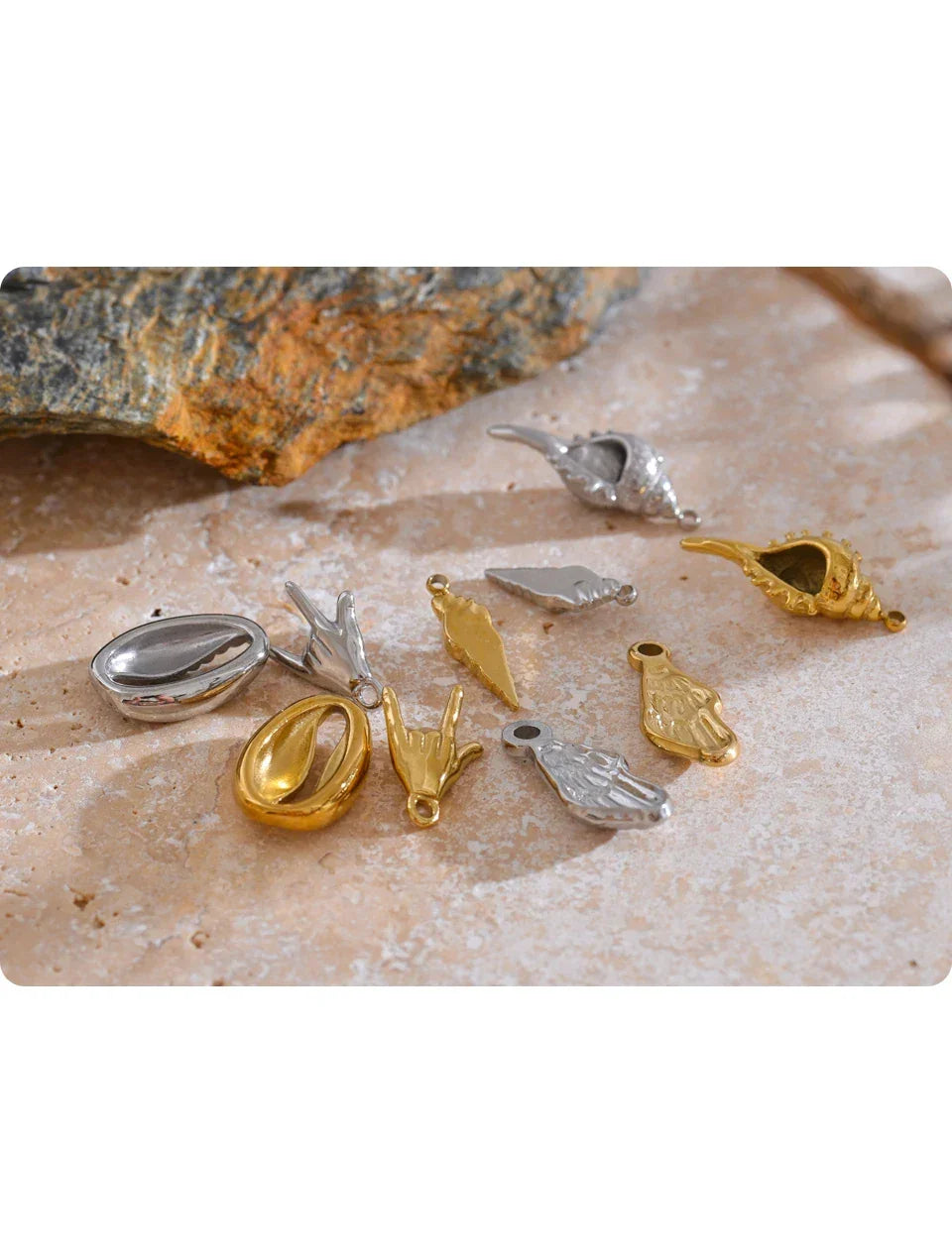 Trendy Stainless Steel Metal 18k Gold PVD Plated Waterproof Conch Shell Ocean Palm Charm Accessories DIY Jewelry