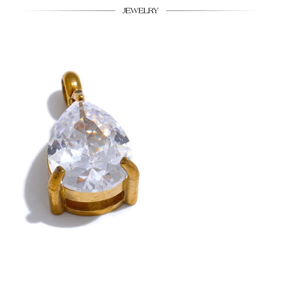 Casting Technology Fashion Black White Pink Bling Cubic Zirconia Gold Color Charm Pendant Stainless Steel DIY Accessories