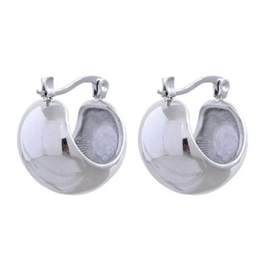 Pair of polished 925 silver chunky hoop earrings with latch back closures on white background