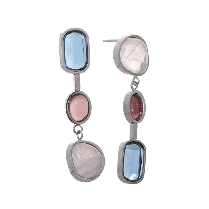 Elegant 925 Sterling Silver earrings with blue, pink, and rose quartz gemstones for timeless style.