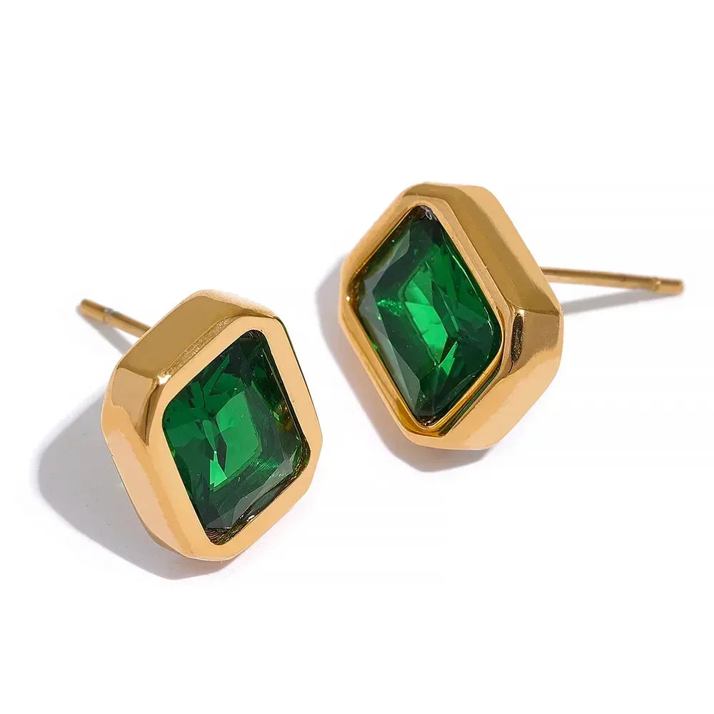 Emerald Elegance Square Studs - TM & Co. Jewels