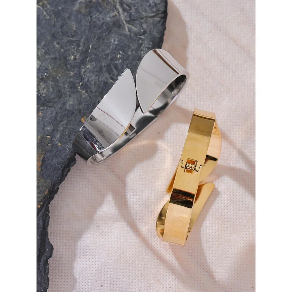 Golden Symmetry Wide Steel Bangle - TM & Co. Jewels