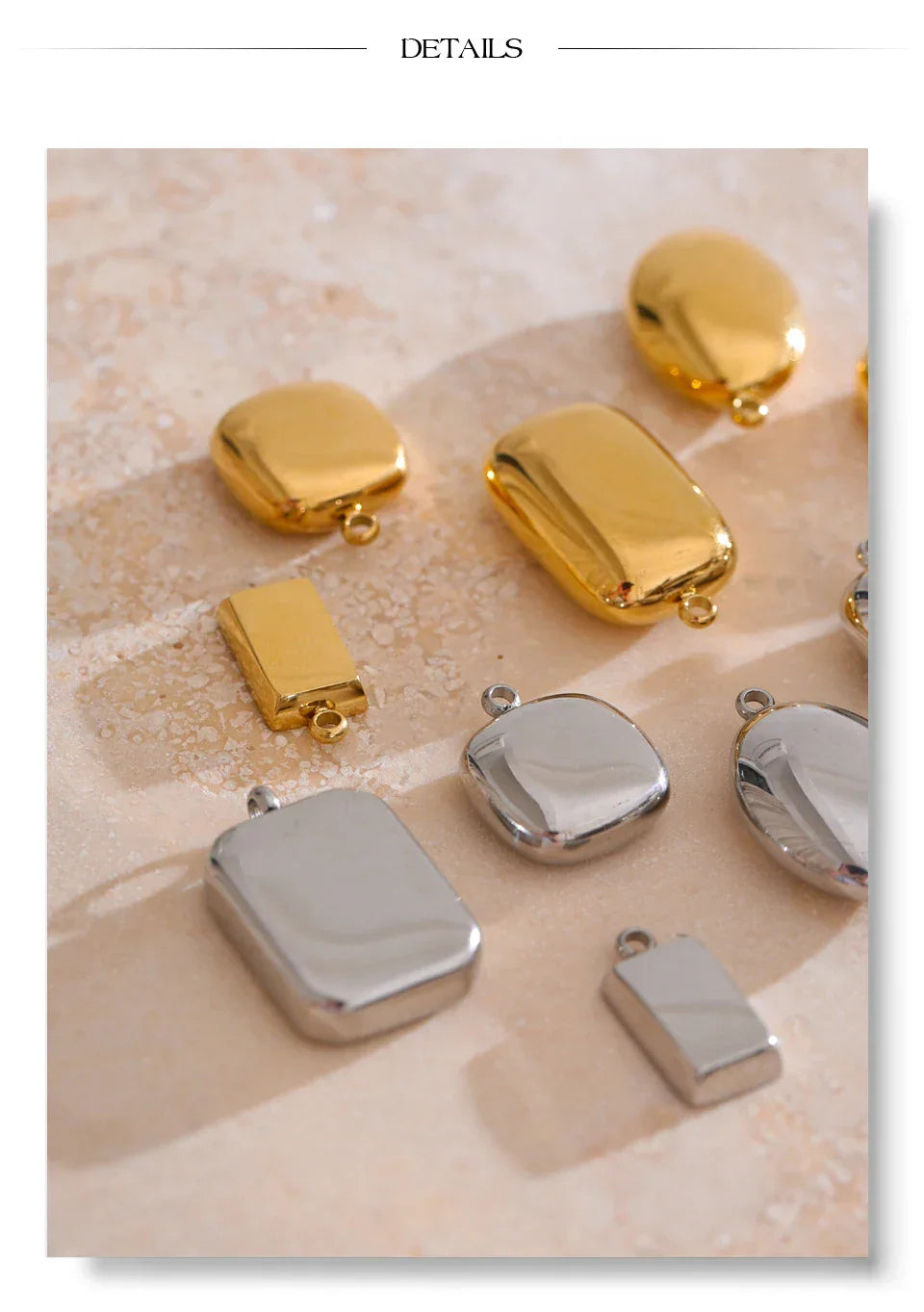 Smooth 316L Stainless Steel Metal Rectangle Waterproof Charm DIY Accessories Handmade Jewelry 18K PVD Plated