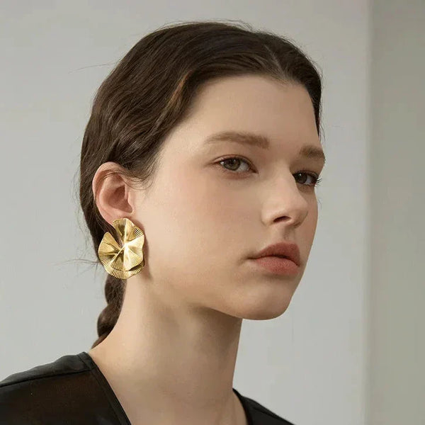 Golden Petal Statement Studs - TM & Co. Jewels