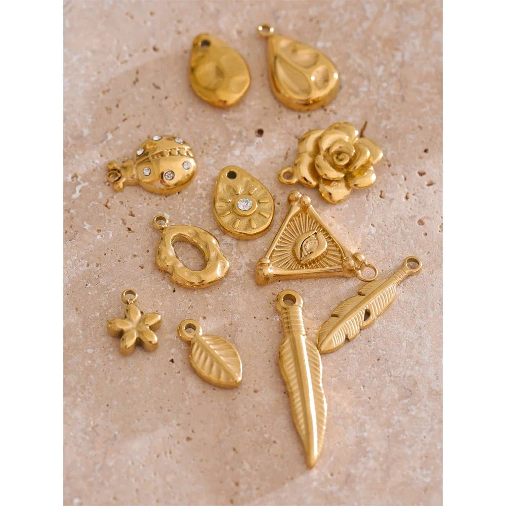 Stainless Steel Metal Leaf Flower Insect Pendants Jewelry DIY Accessories Making Necklace Bracelet Wholesale