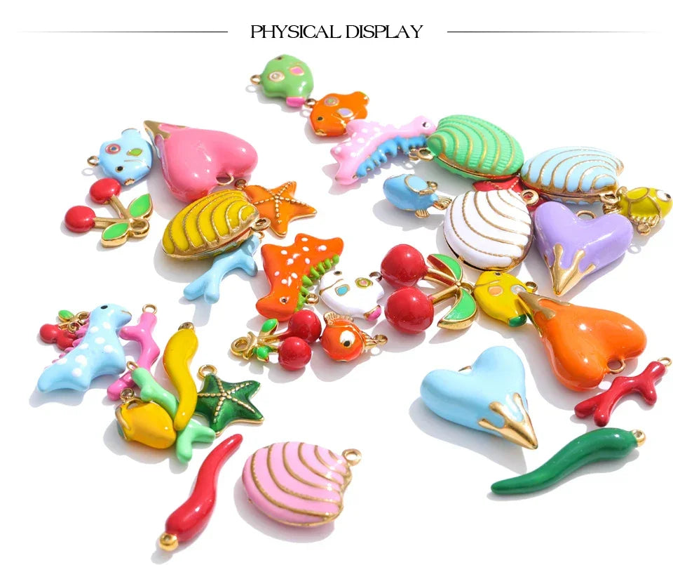 Colorful Enamel Heart Shell Stainless Steel Y2K DIY Making Accessories Handmade Jewelry Wholesale Waterproof