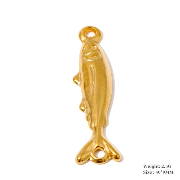 A small gold fish-shaped charm or pendant with a loop at the top, shown on a plain white background. Small text in the lower right reads 'Weight: 2.