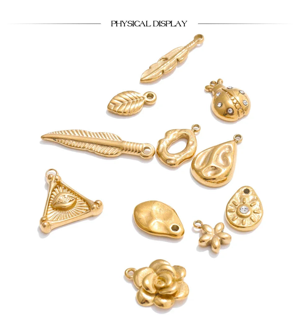 Stainless Steel Metal Leaf Flower Insect Pendants Jewelry DIY Accessories Making Necklace Bracelet Wholesale