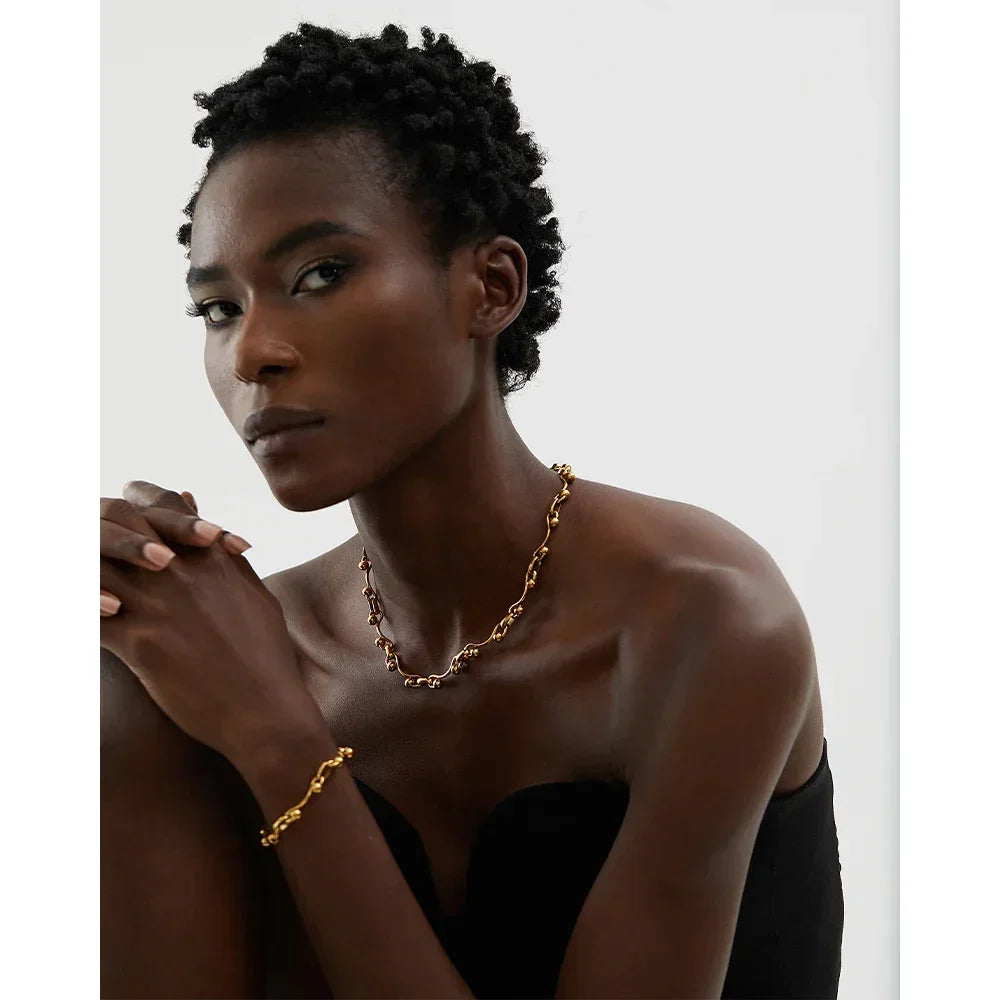 Yhpup – Ensemble de bijoux avec collier et bracelet en acier inoxydable plaqué or 18 carats, anti-ternissement, tendance, pour femme 