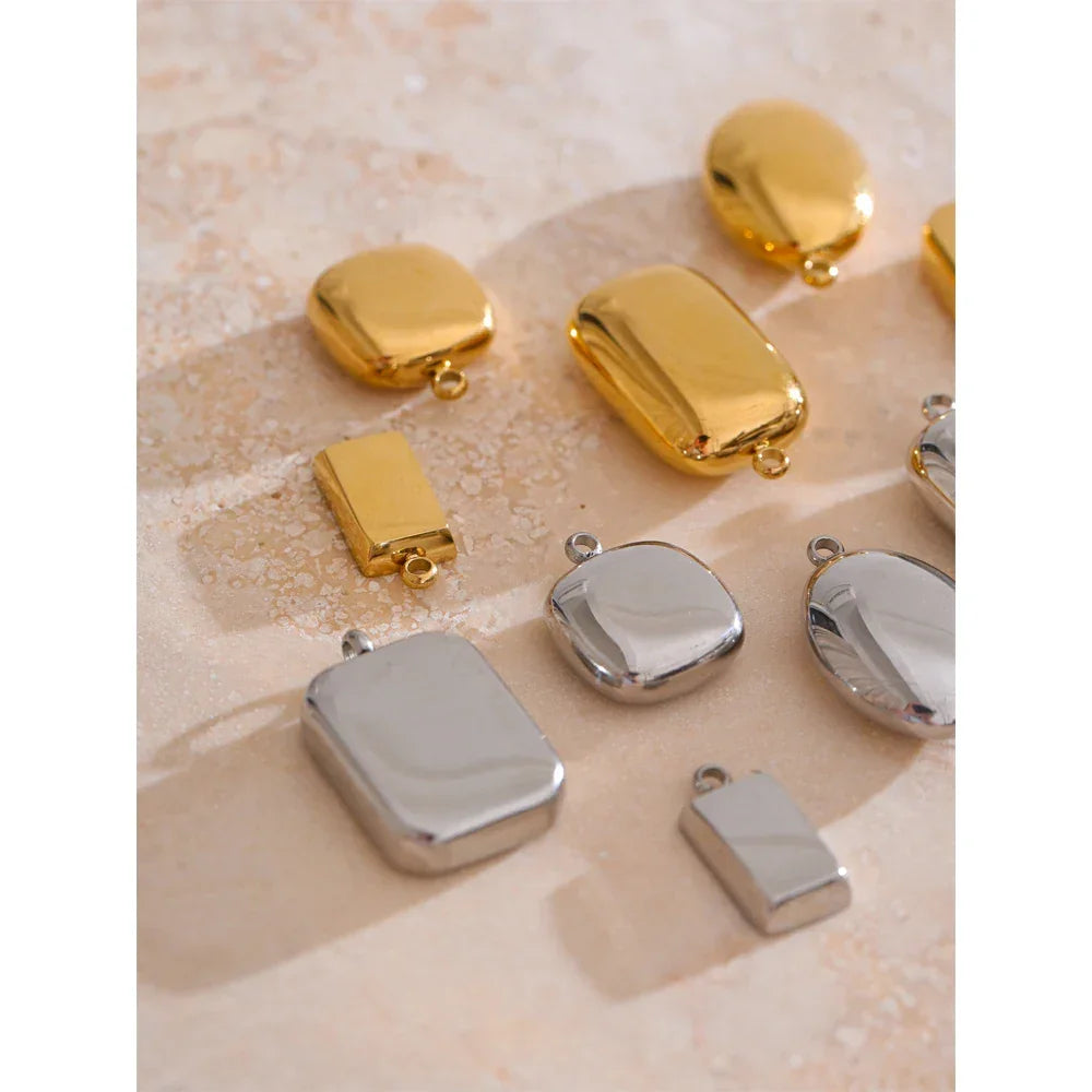 Smooth 316L Stainless Steel Metal Rectangle Waterproof Charm DIY Accessories Handmade Jewelry 18K PVD Plated