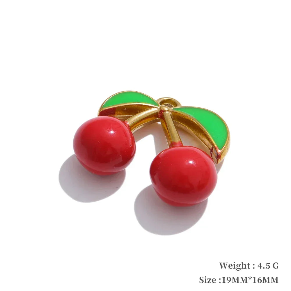 Y2K Enamel Fruit Cherry Shell Fish Heart DIY Accessories Pendants Making Necklace Bracelet Stainless Steel Jewelry Gift