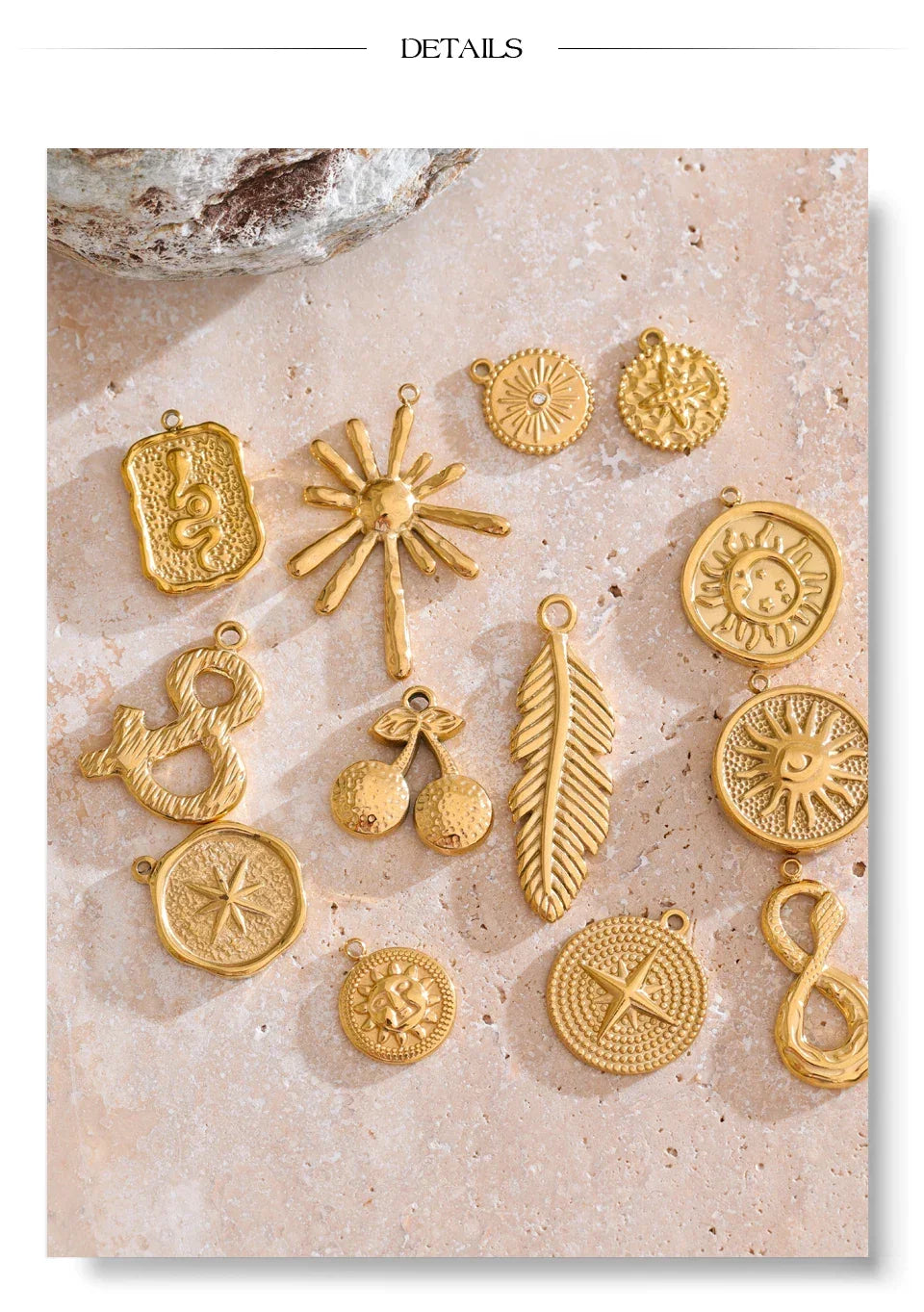 Waterproof 18k Golden PVD Plated Stainless Steel Metal Sun Star Moon Charm DIY Jewelry Accessories Wholesale