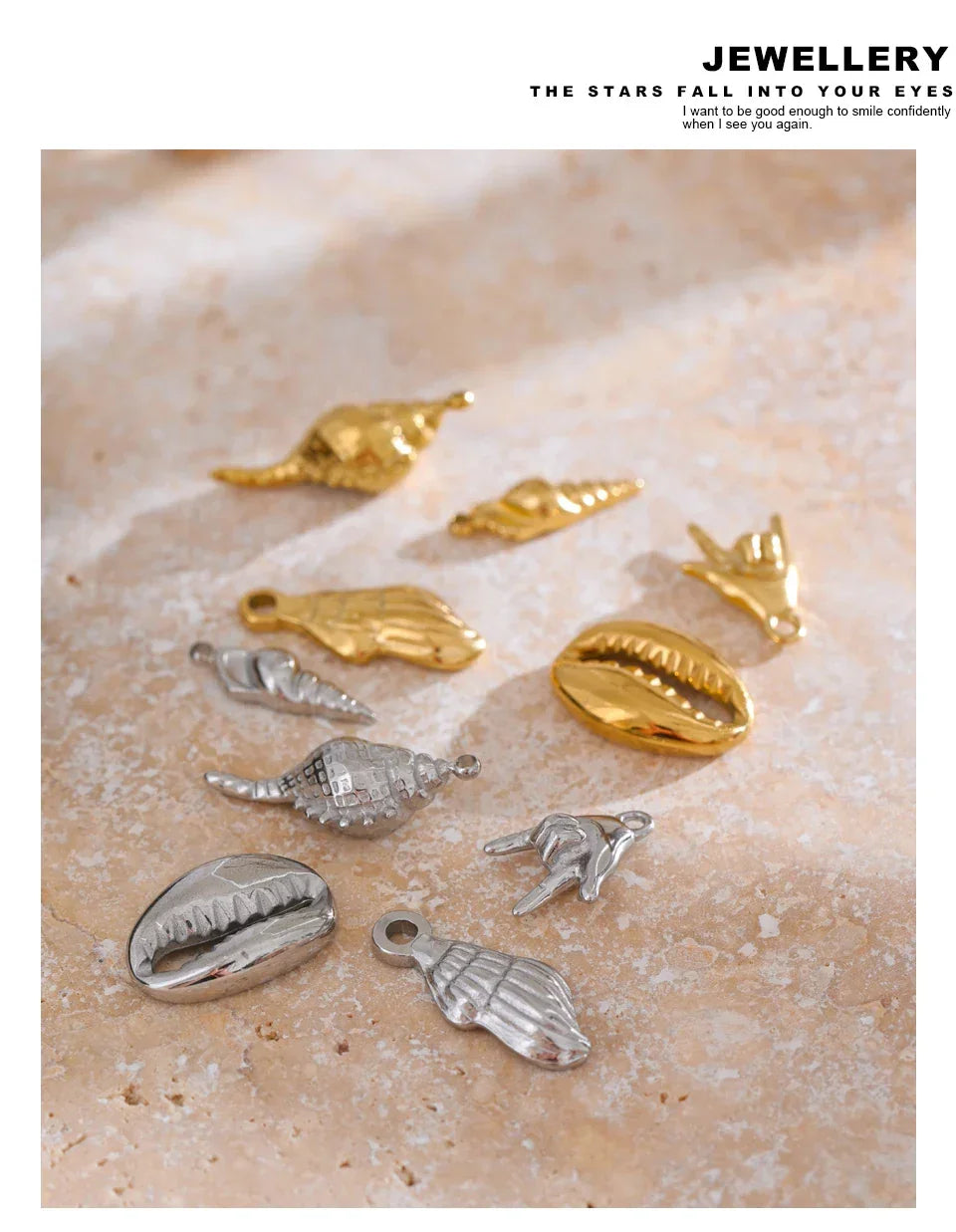 Trendy Stainless Steel Metal 18k Gold PVD Plated Waterproof Conch Shell Ocean Palm Charm Accessories DIY Jewelry
