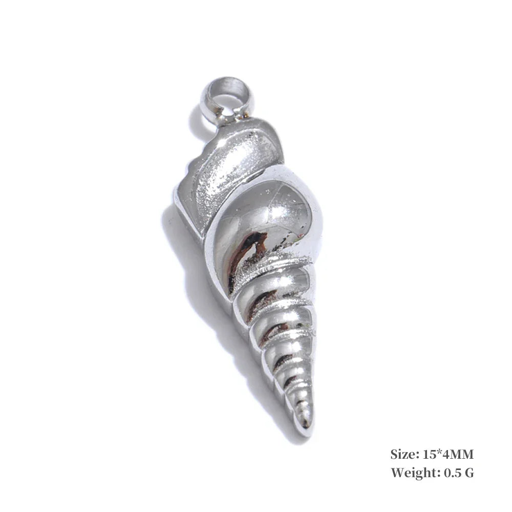 Trendy Stainless Steel Metal 18k Gold PVD Plated Waterproof Conch Shell Ocean Palm Charm Accessories DIY Jewelry